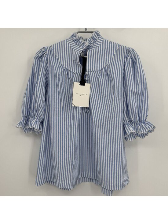 Tuckernuck Tops - Pomander Place by Tuckernuck Blue Stripe Selena Blouse sz XS Puff Sleeve Ruffle